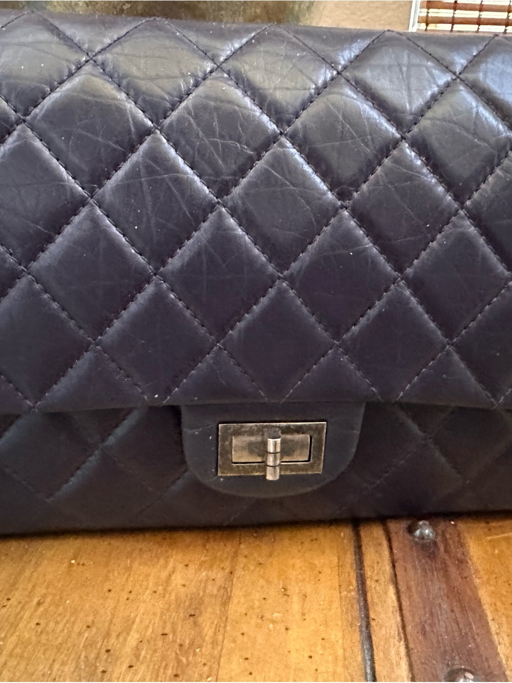 CHANEL Reissue Double Flap Purple crinkled calfskin series 18